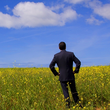 Green Field with Man